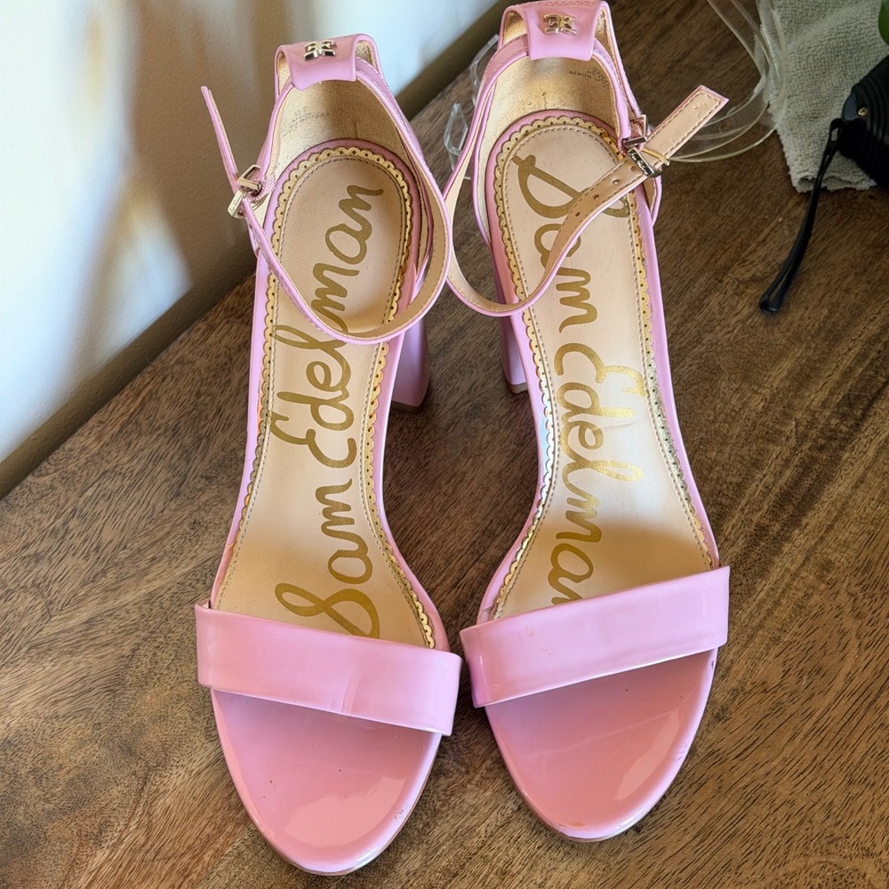 Sam Edelman Yaro Sandals Women 9.5 Pink Patent Block Heel Ankle Strap Barbiecore